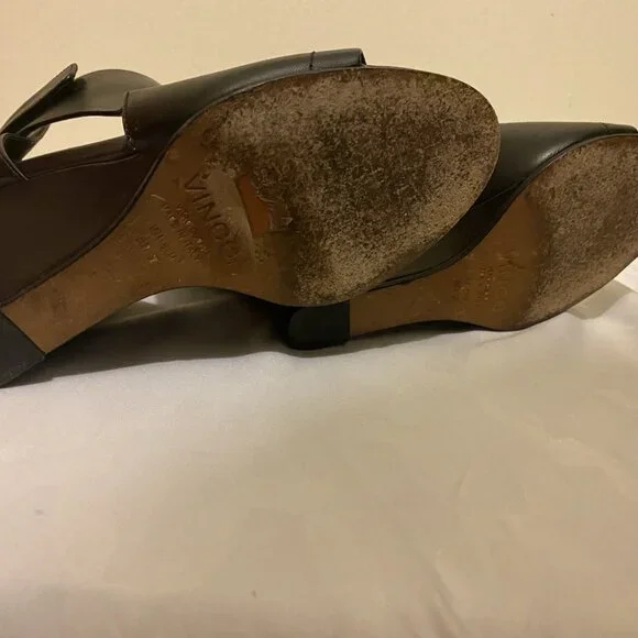 Vince Katia Black Women's Wedge Pump Heels Shoes Leather - Picture 7 of 8